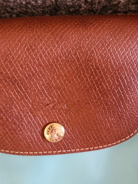 Longchamp Le Pliage Medium Tote Bag Blue Nylon Brown Leather Foldable bag - Picture 4 of 14